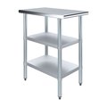 Amgood 30x18 Prep Table with Stainless Steel Top and 2 Shelves AMG WT-3018-2SH